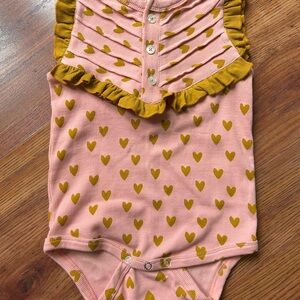 Kate Quinn Pink and Gold Bodysuit with Ruffle Details